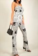 PRINTS BANDEAU TOP & TROUSER SET IN WHITE