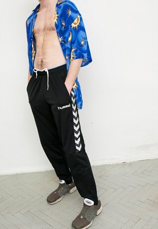 VINTAGE HUMMEL TRACK PANTS SIDE DESIGN BLACK STREETWEAR 90