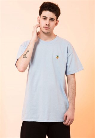 T-SHIRT LIGHT BLUE PINEAPPLE EMBROIDERED MENS