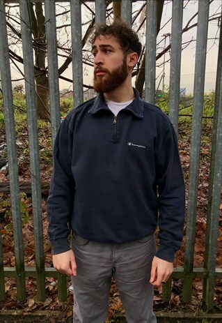 VINTAGE CHAMPION QUARTER ZIP BLUE SWEATSHIRT SWEATER TOP