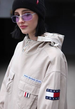 RARE VINTAGE 90S TOMMY HILFIGER JACKET BEIGE LOGO
