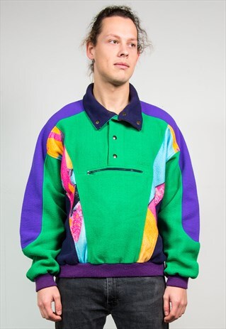 90'S VINTAGE COLOUR BLOCK FLEECE SWEATSHIRT