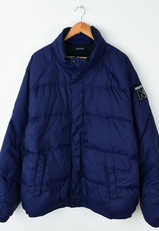 VINTAGE NAUTICA REVERSIBLE PUFFER JACKET: BLUE