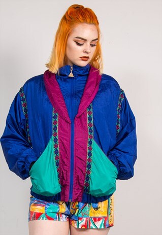 90'S VINTAGE WAVEY COLOURBLOCK BRIGHT SHELL TRACKSUIT JACKET