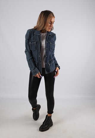 VINTAGE DKNY 'SHIRT STYLE' DENIM JACKET FITTED UK 10 S (KBAD