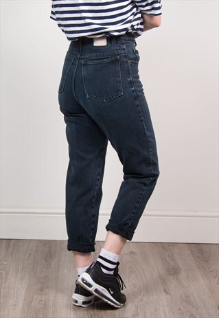 VINTAGE 90'S DARK BLUE DENIM HIGH WAIST MOM JEANS