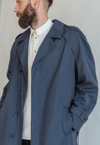VINTAGE 80S MAXI TRENCH COAT IN BLUE