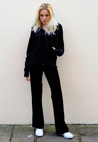 LONG SLEEVES COTTON BLEND VELOUR TRACKSUITS IN BLACK COLOR