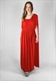 70'S SLINKY RED CAPED VINTAGE LADIES MAXI SLIP DRESS