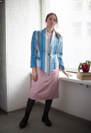 VINTAGE 80'S BLUE STRIPED ONE BUTTON JACKET