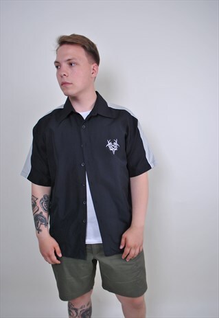 90S TRIBLE PRINT BLACK RAVE SHIRT, SIZE XL
