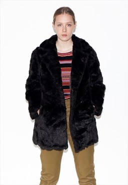 Vintage 90s warm faux fur coat in black
