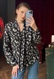 BLACK FLORAL PUSSY BOW BLOUSE, BOW TIE COLLAR BLOUSE