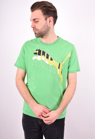 PUMA MENS VINTAGE T-SHIRT TOP LARGE GREEN 90'S