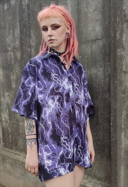 Lighting bolt print shirt abstract flame short sleeve top