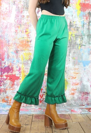 Trousers with Frills in Green