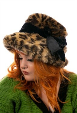 Vintage Style Leopard Print Faux Fur Bucket Hat 