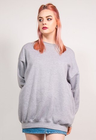 VINTAGE 90'S PLAIN GREY BASIC SWEATSHIRT JUMPER