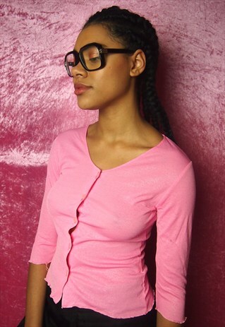 PINK SHINNY CARDIGAN CROP TOP