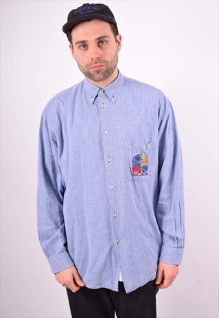 ICEBERG MENS VINTAGE SHIRT XL BLUE 90'S