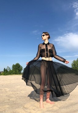 Transparent black plisse skirt 