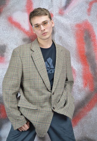 VINTAGE BROWN CHECKERED CLASSIC WOOL SUIT RAVE BLAZER