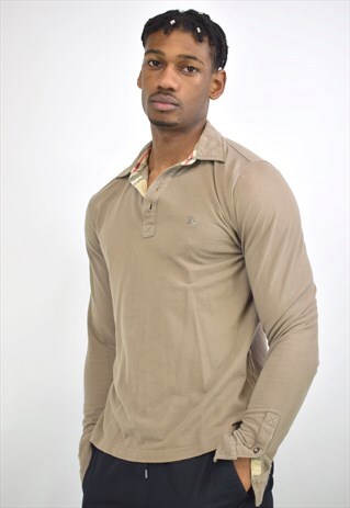 VINTAGE 90S BURBERRY BROWN NOVA CHECK LONG SLEEVE POLO SHIRT