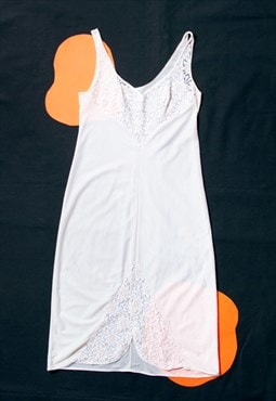 Vintage Slip Dress 70s Fairycore Lace Babydoll in White