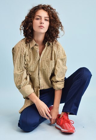 90'S RETRO ETHNIC PRINT NEUTRAL OVERSIZED DADS SHIRT TOP