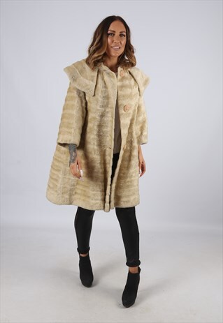 VINTAGE FAUX FUR COAT JACKET SHORT MID UK 12 M (J3P)