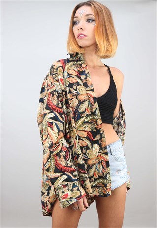 VINTAGE 80S 90S OVERSIZED LONG SLEEVE PATTERNED SHIRT