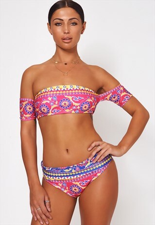 JADA PINK BARDOT AZTEC BIKINI