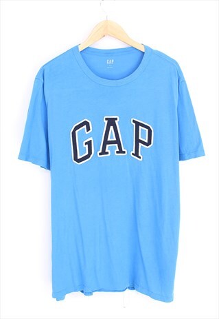 VINTAGE GAP T SHIRT BLUE SHORT SLEEVE WITH SPELL OUT LOGO 