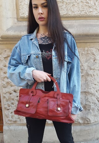 VINTAGE BOHO RARE HANDBAG IN RED LEATHER,