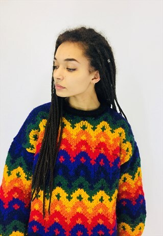 VINTAGE CHUNKY COLOURFUL KNIT JUMPER
