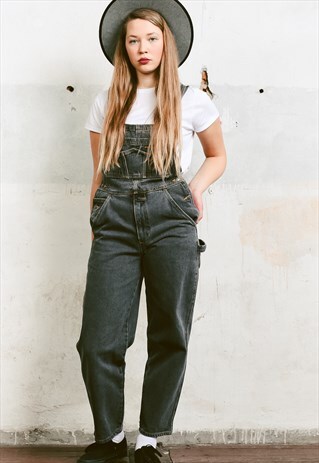 VINTAGE 90S GREY DENIM DUNGAREES