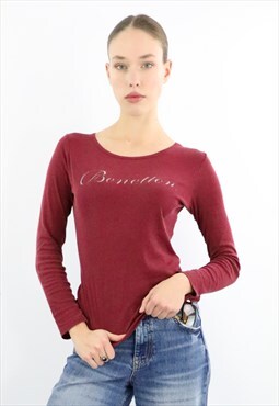 Y2k 90s Vintage Benetton Tee in burgundy 