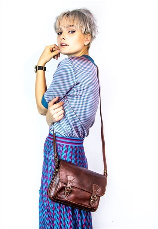 LEATHER SATCHEL MESSENGER BAG IN DARK BROWN SMALL