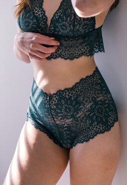 sustainable green high-waisted lace knickers