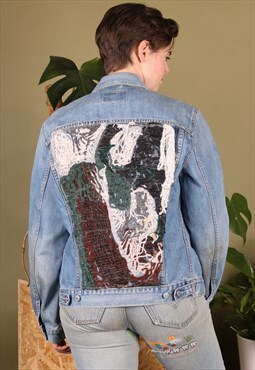 Vintage Levi's Reworked Denim Jacket Blue Patterned Back