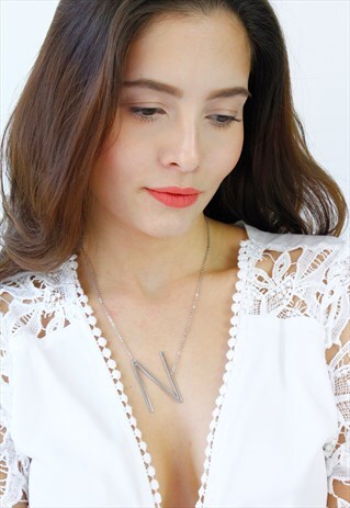 SILVER LETTER 'N' MONOGRAM CHAIN NECKLACE