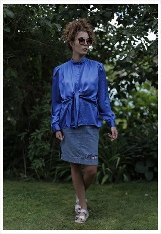 VINTAGE 90'S RICH BLUE LONG SLEEVES BLOUSE