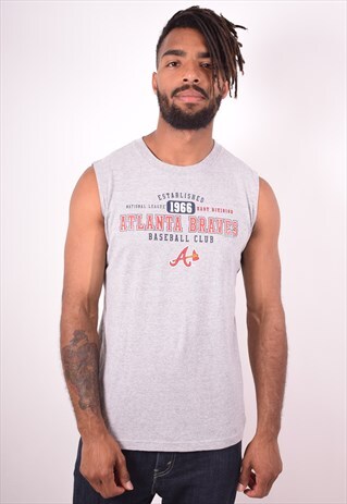 MENS VINTAGE ATLANTA BRAVES 1966 VEST TOP MEDIUM GREY 90S