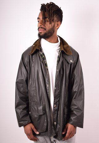 MENS VINTAGE WAXED COTTON JACKET LARGE GREEN 90S