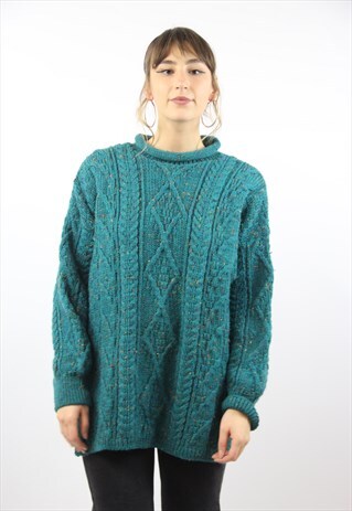 VINTAGE TURQUOISE ARAN JUMPER