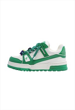 Chunky sole sneakers retro sport shoes skater trainers green