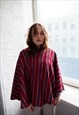 VINTAGE 70'S RED STRIPED WOOL HOODED PONCHO