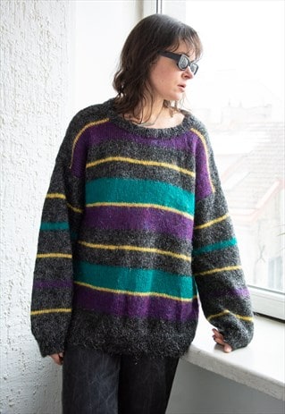 VINTAGE 80'S MULTICOLOUR STRIPPED SHIMMERING PULLOVER JUMPER