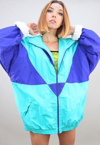 VINTAGE 80S 90S OVERSIZED FESTIVAL SHELL WINDBREAKER JACKET