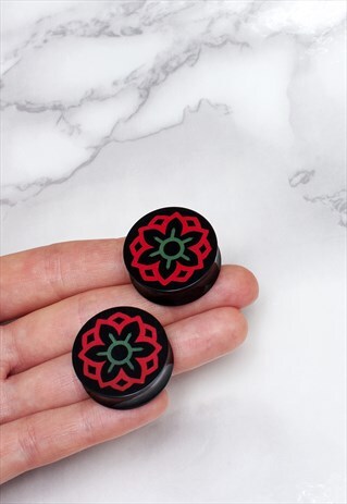 LOTUS PLASTIC EAR FLARE PLUG SET X 2 BIG LARGE BODY JEWELRY